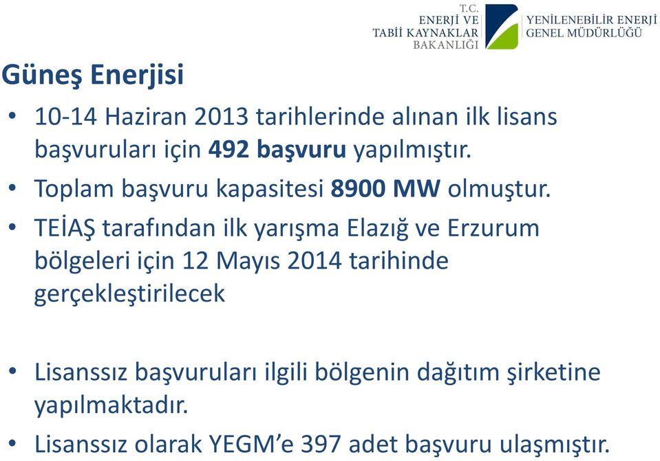 TEİAŞ tarafından ilk yarışma Elazığ ve Erzurum bölgeleri için 12 Mayıs 2014 tarihinde