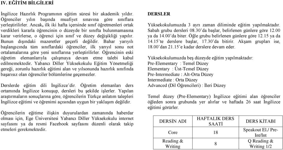 Bunun dışındaki mazeretler geçerli değildir. Bahar yarıyılı başlangıcında tüm sınıflardaki öğrenciler, ilk yarıyıl sonu not ortalamalarına göre yeni sınıflarına yerleştirilirler.