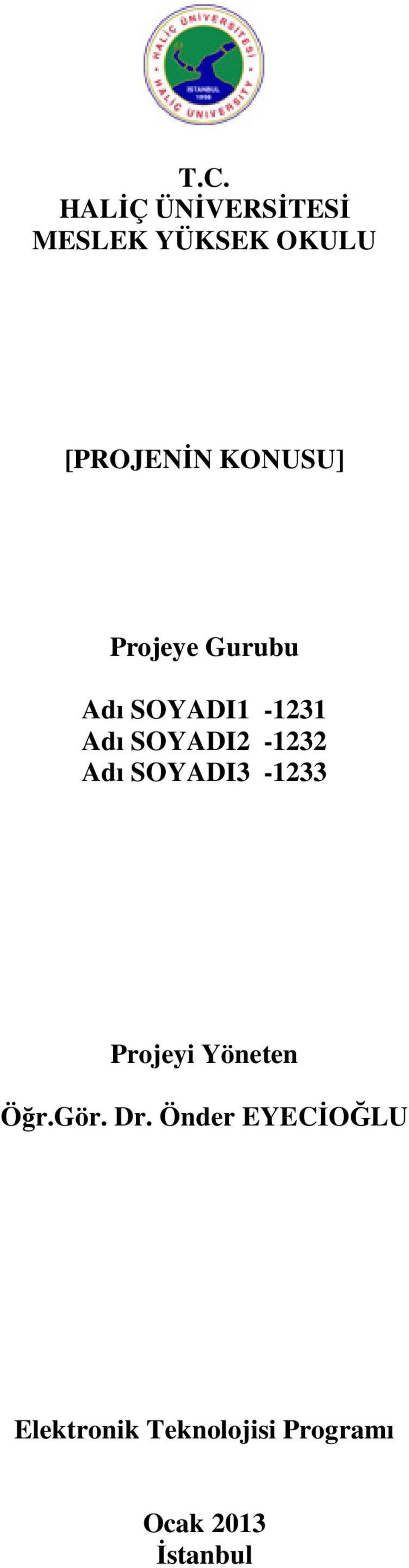 SOYADI2-1232 Adı SOYADI3-1233 Projeyi Yöneten Öğr.Gör.