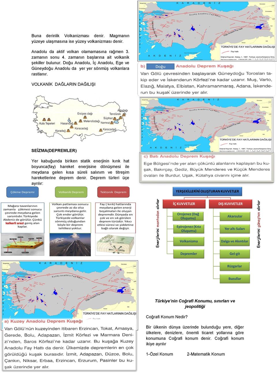 VOLKANİK DAĞLARIN DAĞILIŞI SEİZMA(DEPREMLER) Yer kabuğunda biriken statik enerjinin kırık hat boyunca(fay) hareket enerjisine dönüşmesi ile meydana gelen kısa süreli salınım ve titreşim hareketlerine