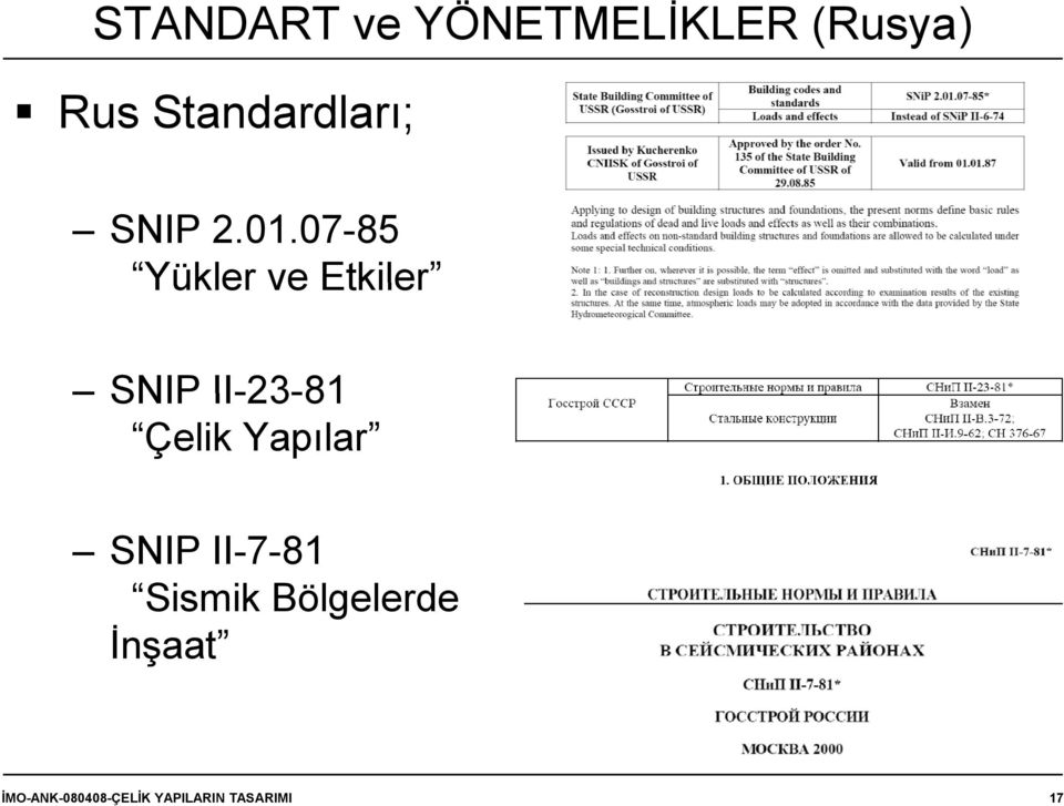 07-85 Yükler ve Etkiler SNIP II-23-81 Çelik