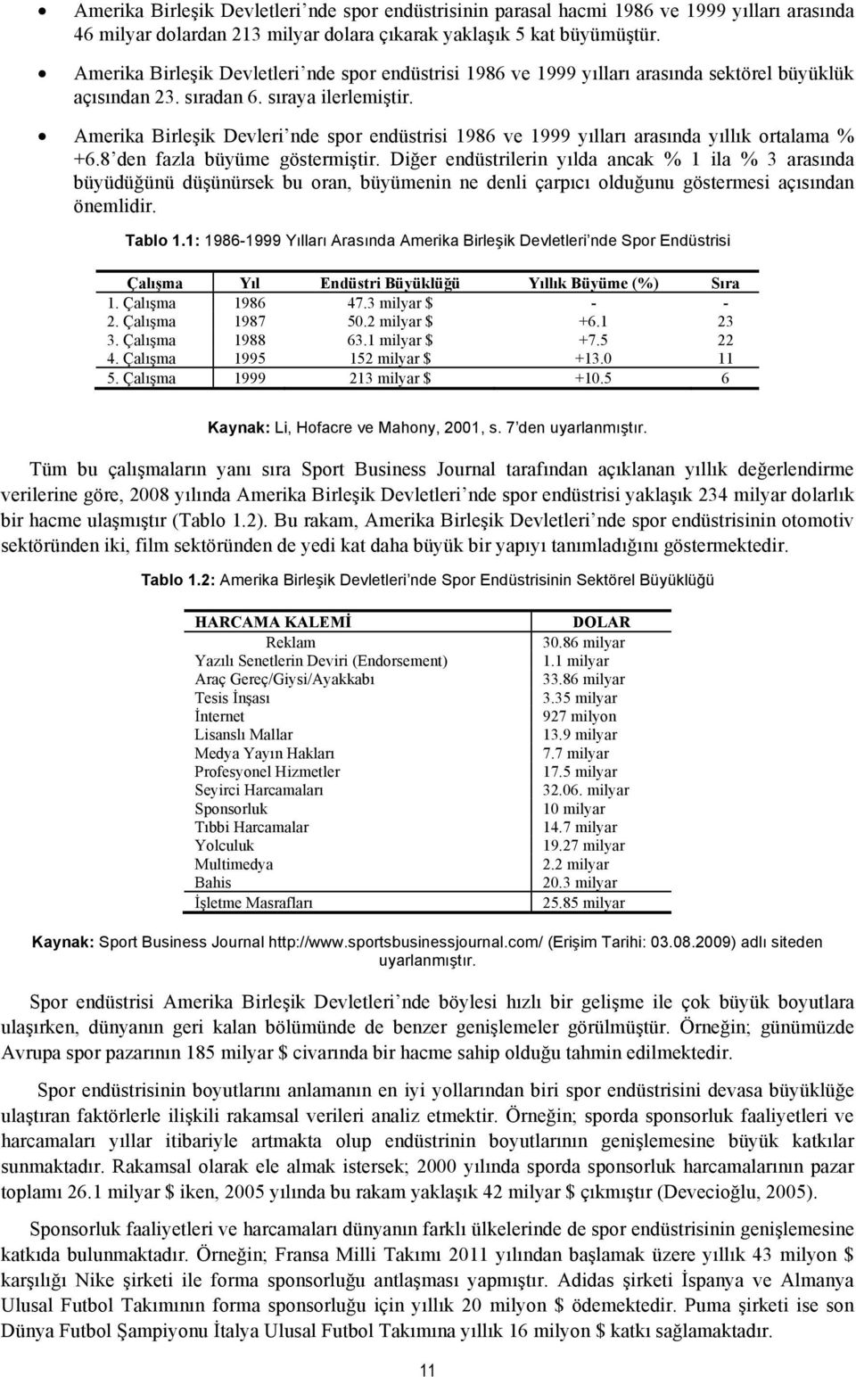 Amerika Birleşik Devleri nde spor endüstrisi 1986 ve 1999 yılları arasında yıllık ortalama % +6.8 den fazla büyüme göstermiştir.