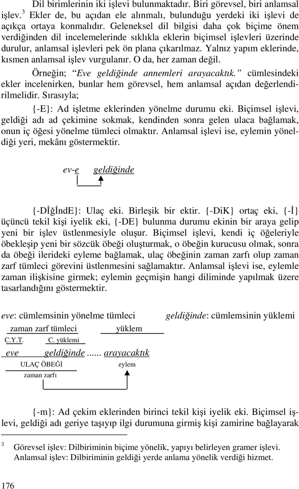 Yalnız yapım eklerinde, kısmen anlamsal işlev vurgulanır. O da, her zaman değil. Örneğin; Eve geldiğinde annemleri arayacaktık.