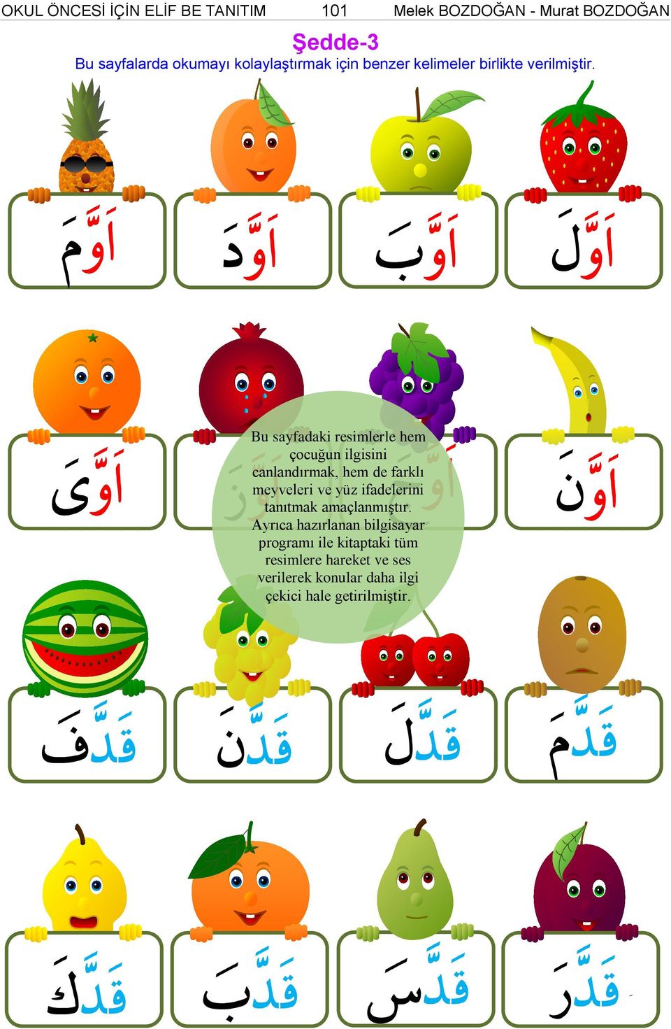 Bu sayfadaki resimlerle hem çocuğun ilgisini canlandırmak, hem de farklı meyveleri ve