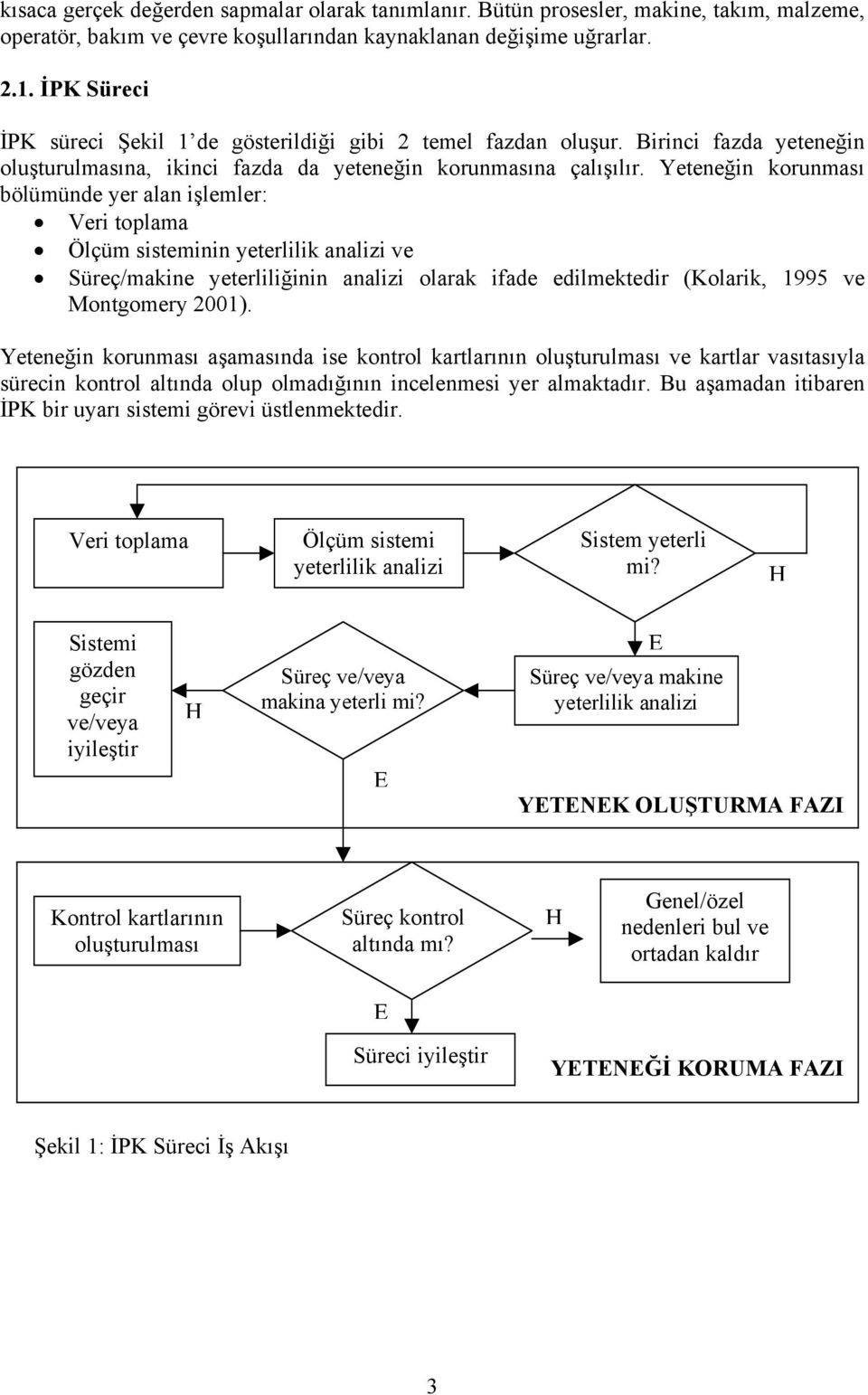 Yeteneğin korunması bölümünde yer alan işlemler: Veri toplama Ölçüm sisteminin yeterlilik analizi ve Süreç/makine yeterliliğinin analizi olarak ifade edilmektedir (Kolarik, 1995 ve Montgomery 2001).