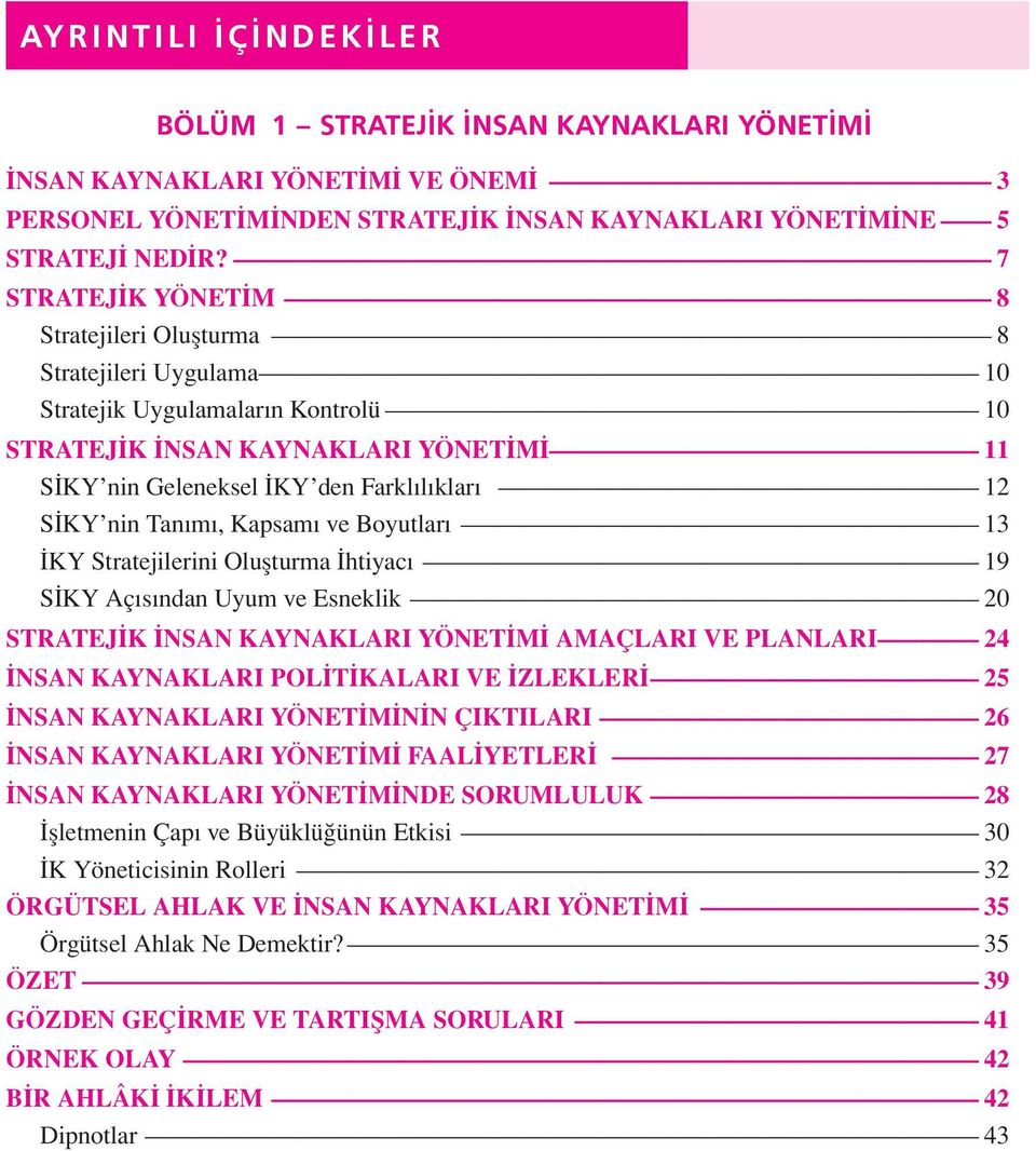 nin Tanımı, Kapsamı ve Boyutları 13 İKY Stratejilerini Oluşturma İhtiyacı 19 SİKY Açısından Uyum ve Esneklik 20 STRATEJİK İNSAN KAYNAKLARI YÖNETİMİ AMAÇLARI VE PLANLARI 24 İNSAN KAYNAKLARI