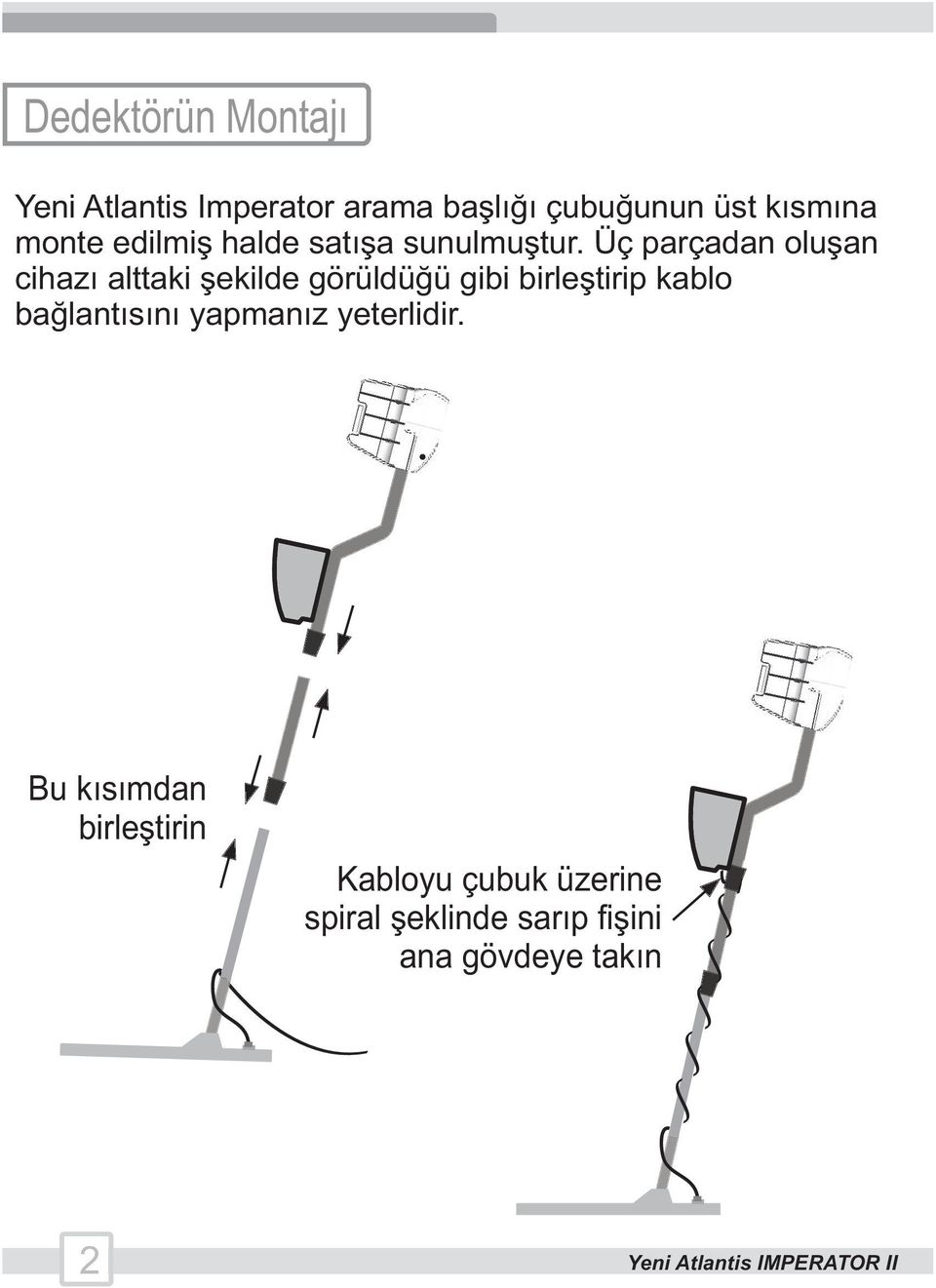 Üç parçadan oluşan cihazı alttaki şekilde görüldüğü gibi birleştirip kablo bağlantısını