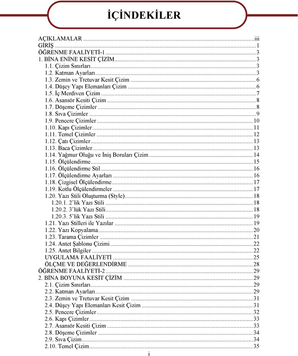 11. Temel Çizimler... 12 1.12. Çatı Çizimler... 13 1.13. Baca Çizimler... 13 1.14. Yağmur Oluğu ve İniş Boruları Çizim... 14 1.15. Ölçülendirme... 15 1.16. Ölçülendirme Stil... 16 1.17.