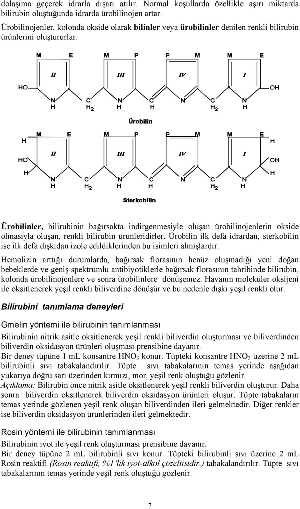 olmasıyla oluşan, renkli bilirubin ürünleridirler. Ürobilin ilk defa idrardan, sterkobilin ise ilk defa dışkıdan izole edildiklerinden bu isimleri almışlardır.