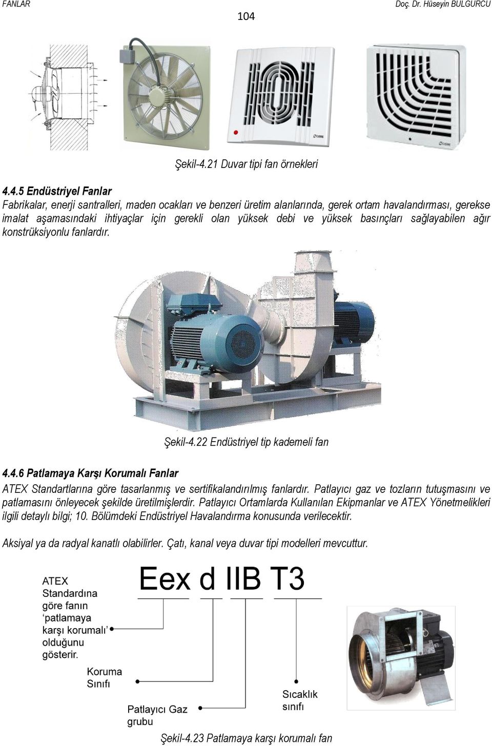 22 Endüstriyel tip kademeli fan 4.4.6 Patlamaya Karşı Korumalı Fanlar ATEX Standartlarına göre tasarlanmış ve sertifikalandırılmış fanlardır.