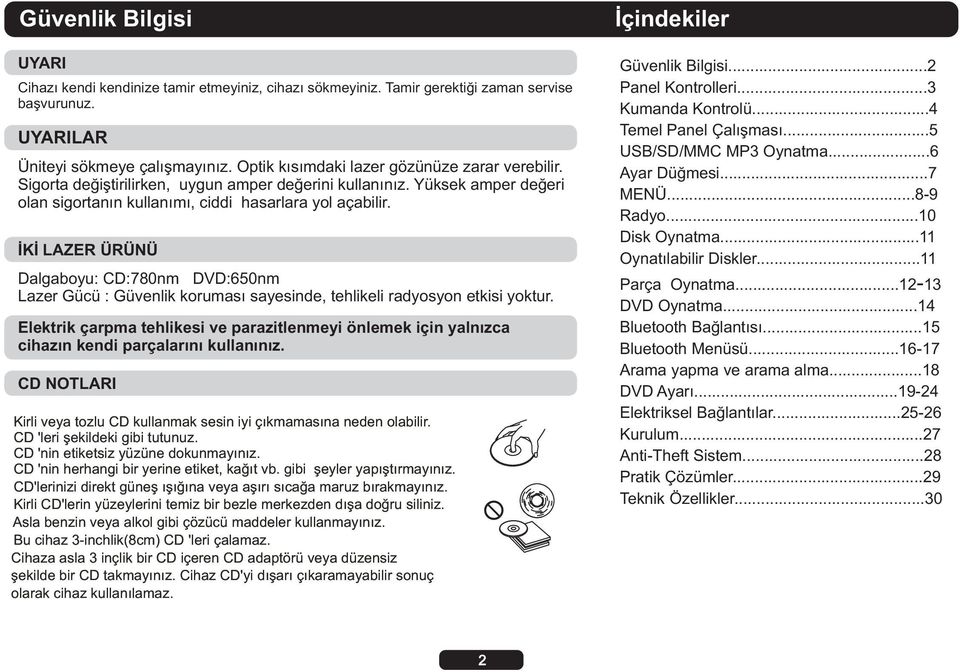 İKİ LAZER ÜRÜNÜ Dalgaboyu: CD:780nm DVD:650nm Lazer Gücü : Güvenlik koruması sayesinde, tehlikeli radyosyon etkisi yoktur.