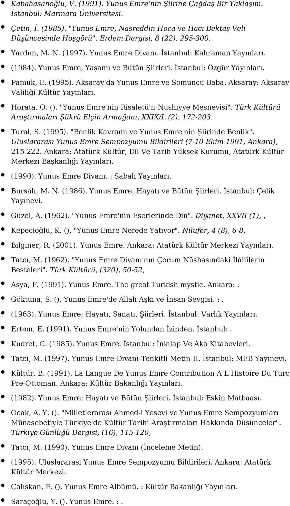 Aksaray'da Yunus Emre ve Somuncu Baba. Aksaray: Aksaray Valiliği Kültür Horata, O. (). "Yunus Emre'nin Risaletü'n-Nushıyye Mesnevisi".