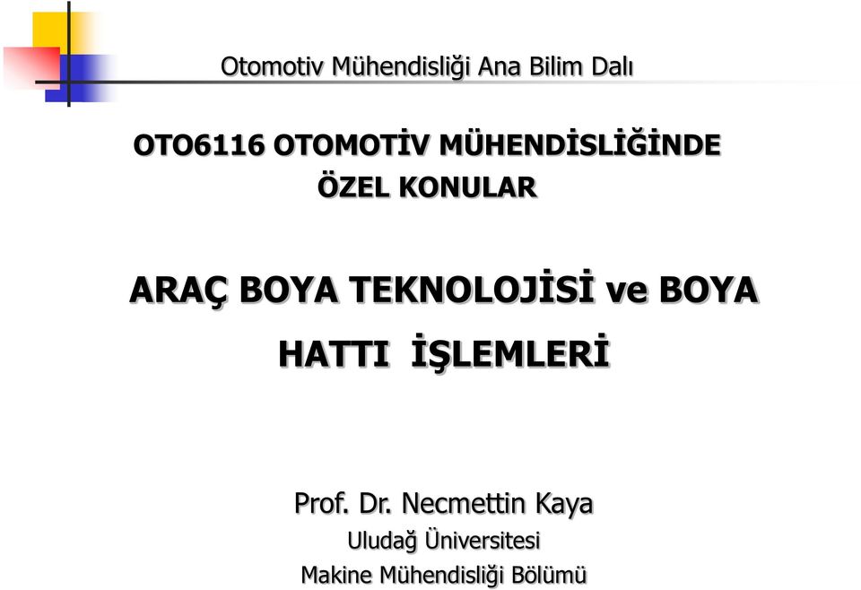 TEKNOLOJİSİ ve BOYA HATTI İŞLEMLERİ Prof. Dr.