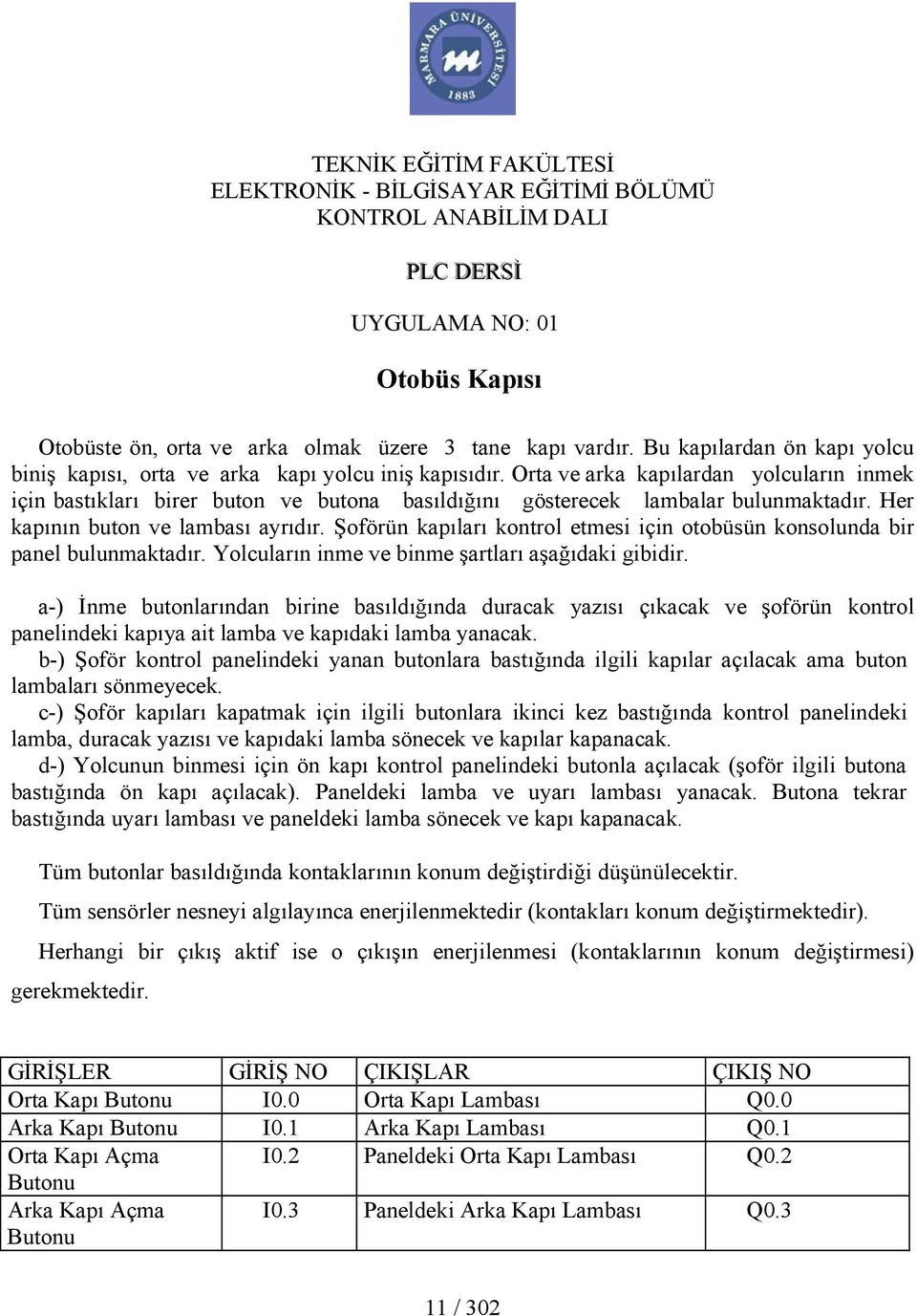 Orta ve arka kapılardan yolcuların inmek için bastıkları birer buton ve butona basıldığını gösterecek lambalar bulunmaktadır. Her kapının buton ve lambası ayrıdır.