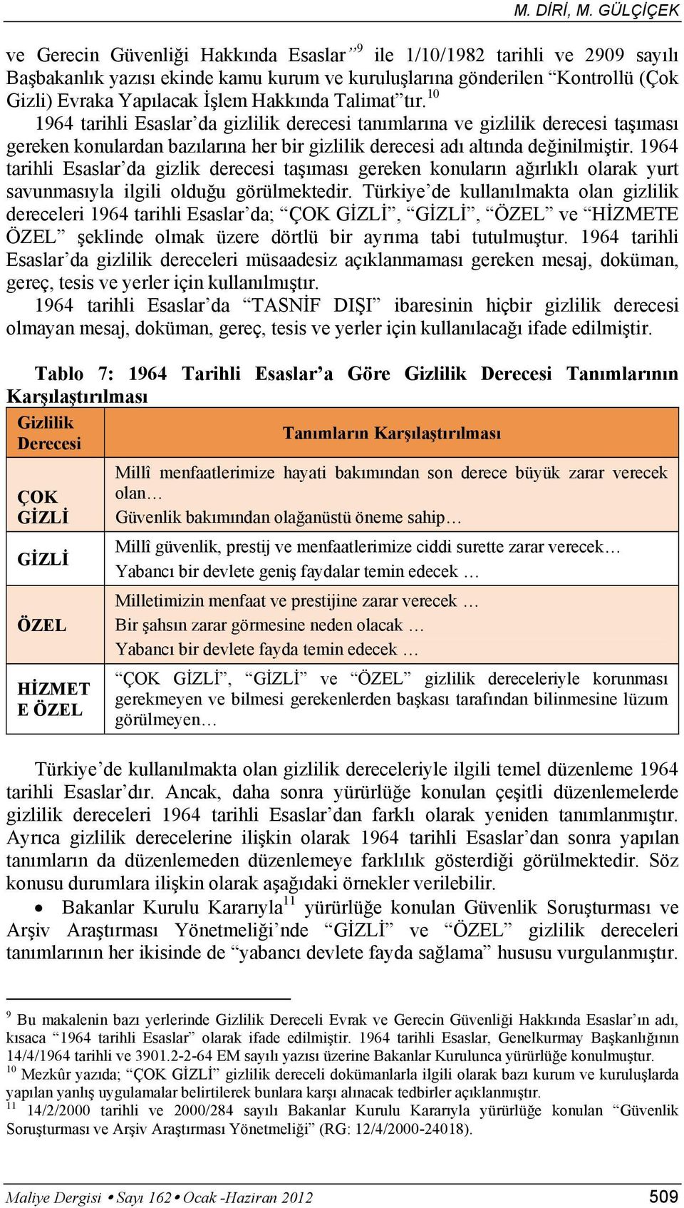 1964 tarihli Esaslar da gizlik derecesi taşıması gereken konuların ağırlıklı olarak yurt savunmasıyla ilgili olduğu görülmektedir.