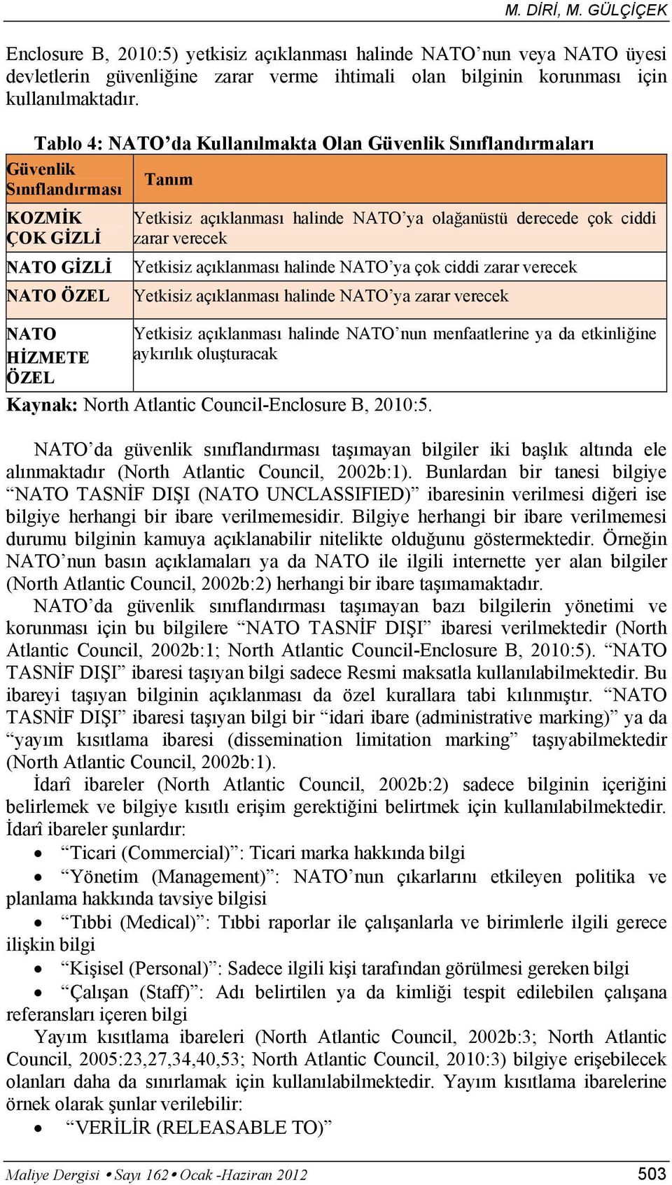 derecede çok ciddi zarar verecek Yetkisiz açıklanması halinde NATO ya çok ciddi zarar verecek Yetkisiz açıklanması halinde NATO ya zarar verecek Yetkisiz açıklanması halinde NATO nun menfaatlerine ya