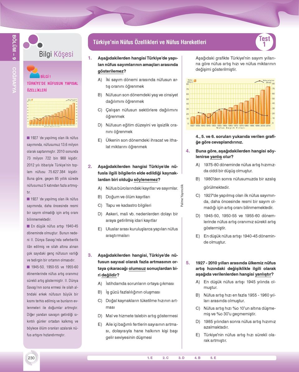 212 yılı itibariyle Türkiye nin toplam nüfusu 75.627.384 kişidir. Buna göre, geçen 85 yıllık sürede nüfusumuz 5 katından fazla artmıştır.