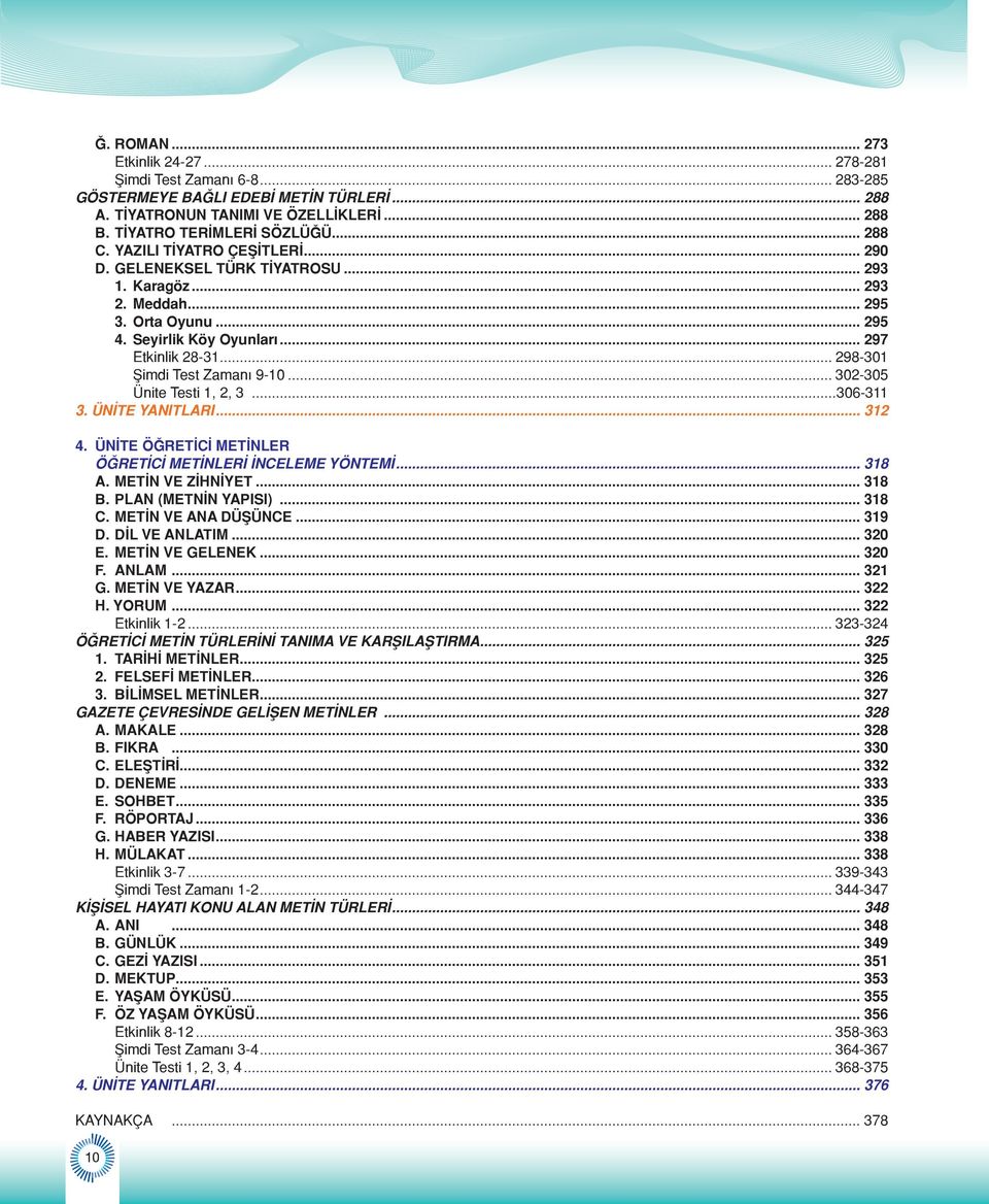 .. 298-301 Şimdi Test Zamanı 9-10... 302-305 Ünite Testi 1, 2, 3...306-311 3. ÜNİTE YANITLARI... 312 4. ÜNİTE ÖĞRETİCİ METİNLER ÖĞRETİCİ METİNLERİ İNCELEME YÖNTEMİ... 318 A. METİN VE ZİHNİYET... 318 B.