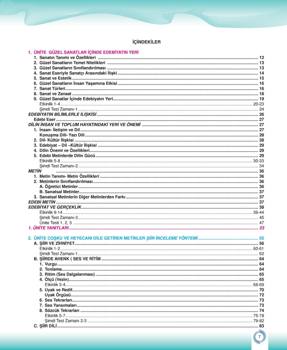 Güzel Sanatlar İçinde Edebiyatın Yeri... 19 Etkinlik 1-4... 20-23 Şimdi Test Zamanı-1... 24 EDEBİYATIN BİLİMLERLE İLİŞKİSİ... 26 Edebi Eser... 27 DİLİN İNSAN VE TOPLUM HAYATINDAKİ YERİ VE ÖNEMİ... 27 1.