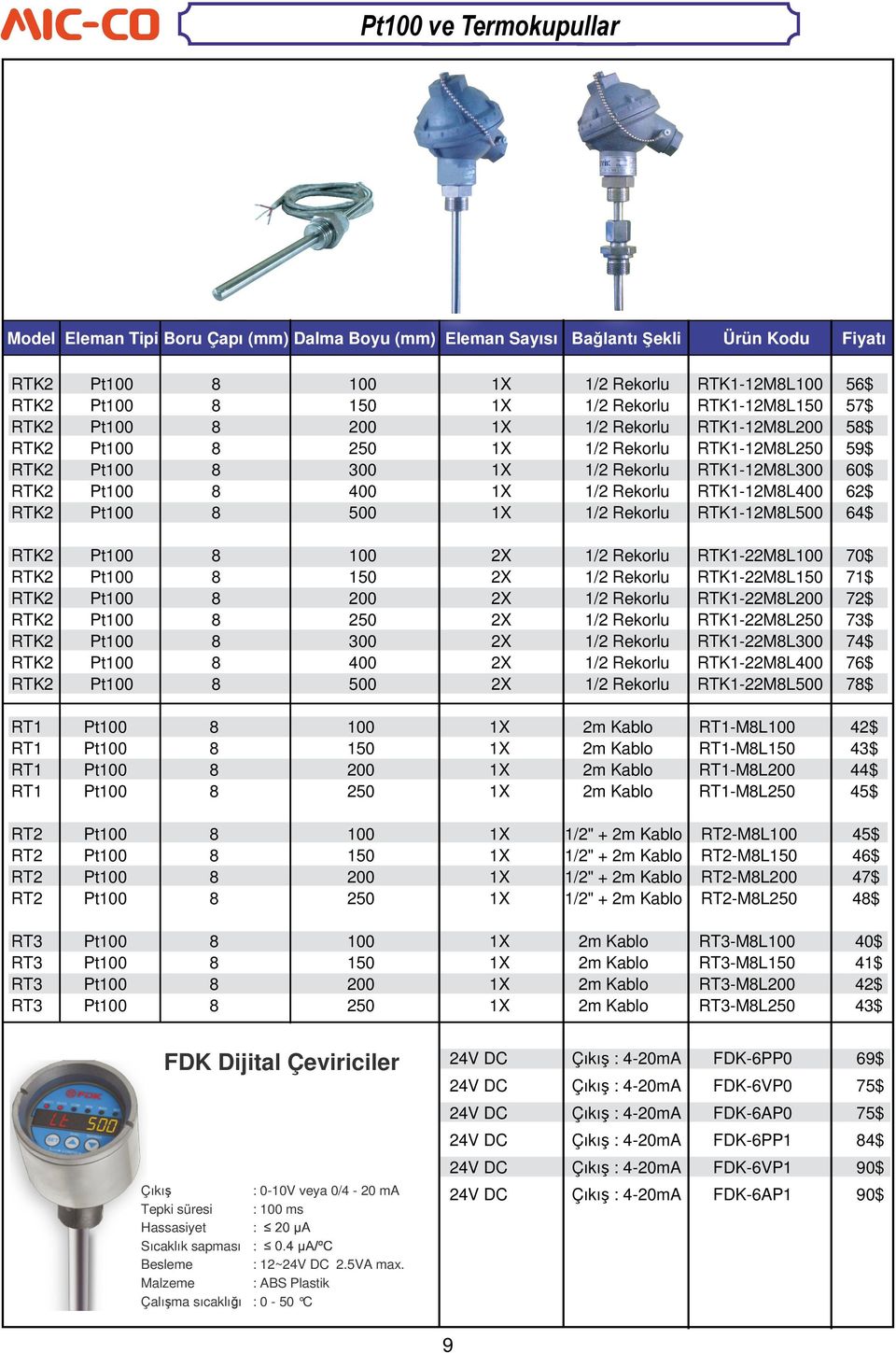 RTK1-12M8L400 62$ RTK2 Pt100 8 500 1X 1/2 Rekorlu RTK1-12M8L500 64$ RTK2 Pt100 8 100 2X 1/2 Rekorlu RTK1-22M8L100 70$ RTK2 Pt100 8 150 2X 1/2 Rekorlu RTK1-22M8L150 71$ RTK2 Pt100 8 200 2X 1/2 Rekorlu