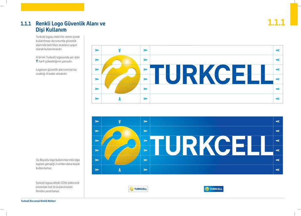 birimi Turkcell logosunda yer alan harfi yüksekli inin yar s d r. Logonun güvenlik alan s n rlar na uzakl kadar olmal d r.