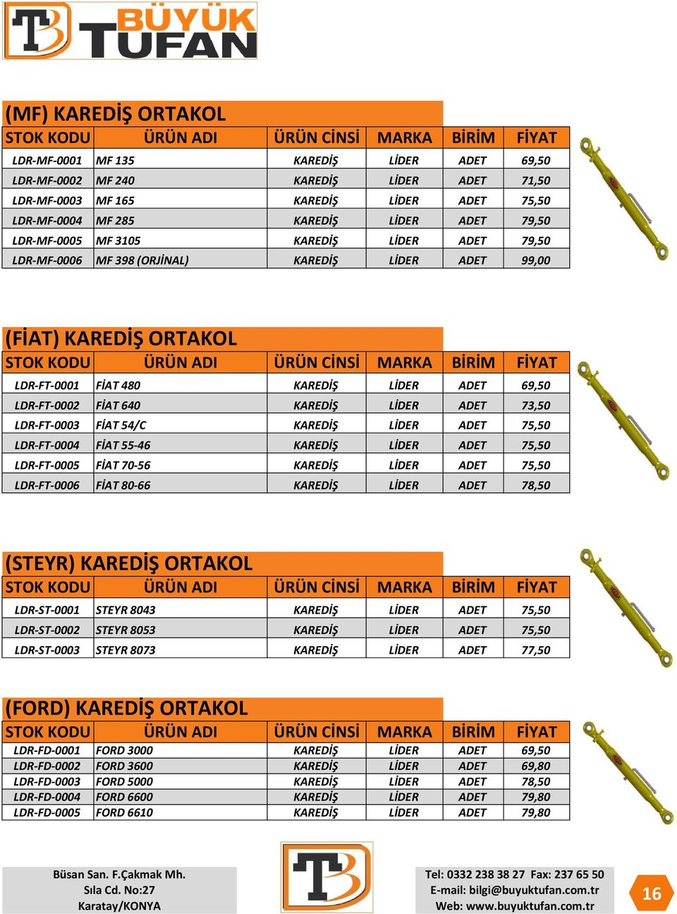 LİDER ADET 73,50 LDR-FT-0003 FİAT 54/C KAREDİŞ LİDER ADET 75,50 LDR-FT-0004 FİAT 55-46 KAREDİŞ LİDER ADET 75,50 LDR-FT-0005 FİAT 70-56 KAREDİŞ LİDER ADET 75,50 LDR-FT-0006 FİAT 80-66 KAREDİŞ LİDER