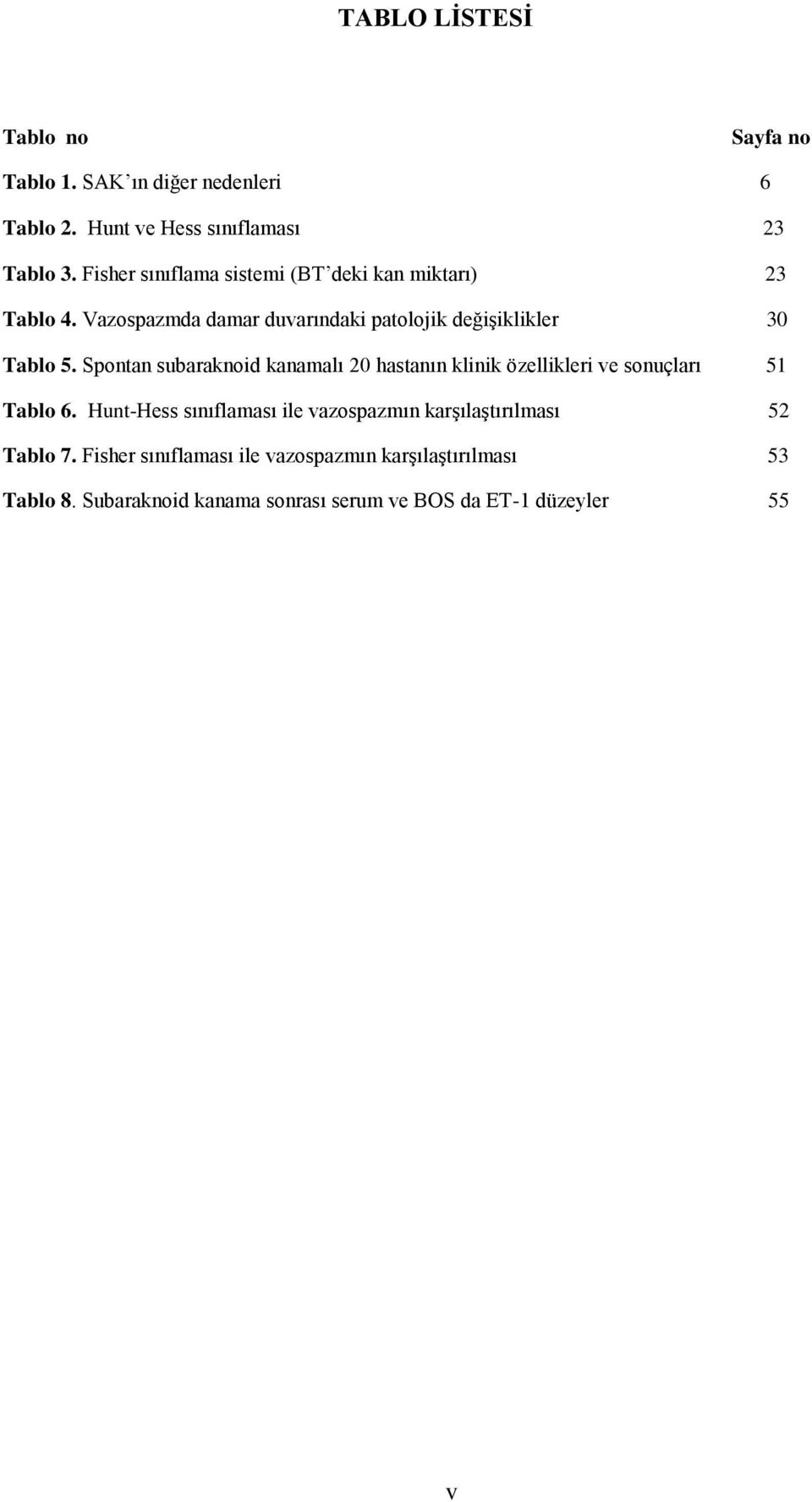 Spontan subaraknoid kanamalı 20 hastanın klinik özellikleri ve sonuçları 51 Tablo 6.
