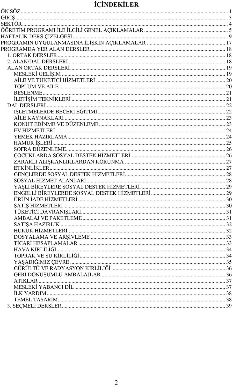 .. 21 İLETİŞİM TEKNİKLERİ... 21 DAL DERSLERİ... 22 İŞLETMELERDE BECERİ EĞİTİMİ... 22 AİLE KAYNAKLARI... 23 KONUT EDİNME VE DÜZENLEME... 23 EV HİZMETLERİ... 24 YEMEK HAZIRLAMA... 24 HAMUR İŞLERİ.