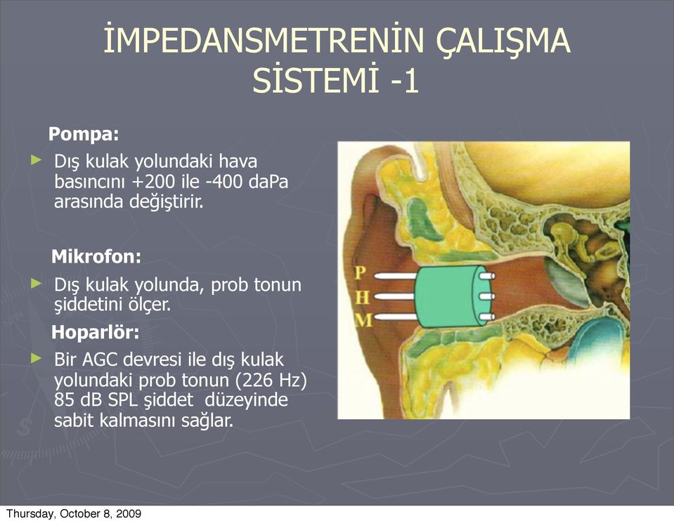 SİSTEMİ -1 Mikrofon: Dış kulak yolunda, prob tonun şiddetini ölçer.