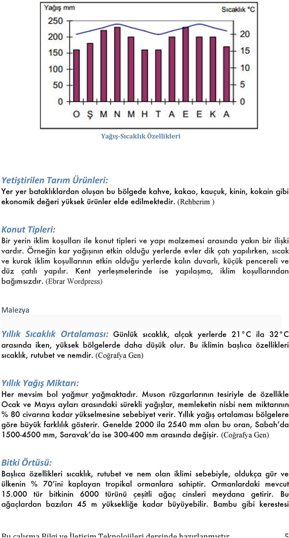 Örneğin kar yağışının etkin olduğu yerlerde evler dik çatı yapılırken, sıcak ve kurak iklim koşullarının etkin olduğu yerlerde kalın duvarlı, küçük pencereli ve düz çatılı yapılır.