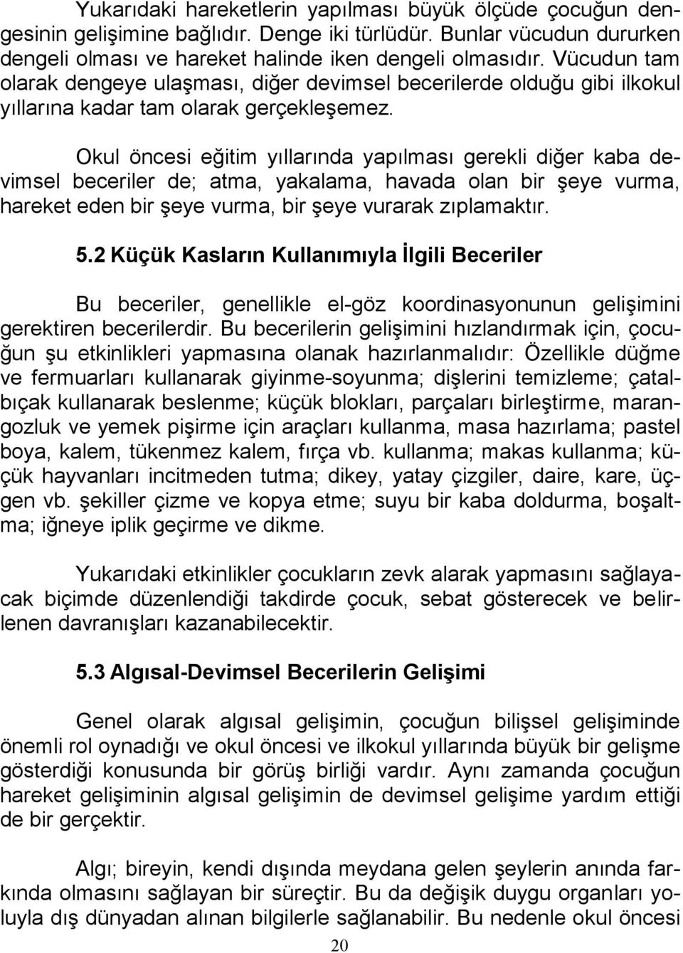 Okul öncesi eğitim yıllarında yapılması gerekli diğer kaba devimsel beceriler de; atma, yakalama, havada olan bir şeye vurma, hareket eden bir şeye vurma, bir şeye vurarak zıplamaktır. 5.