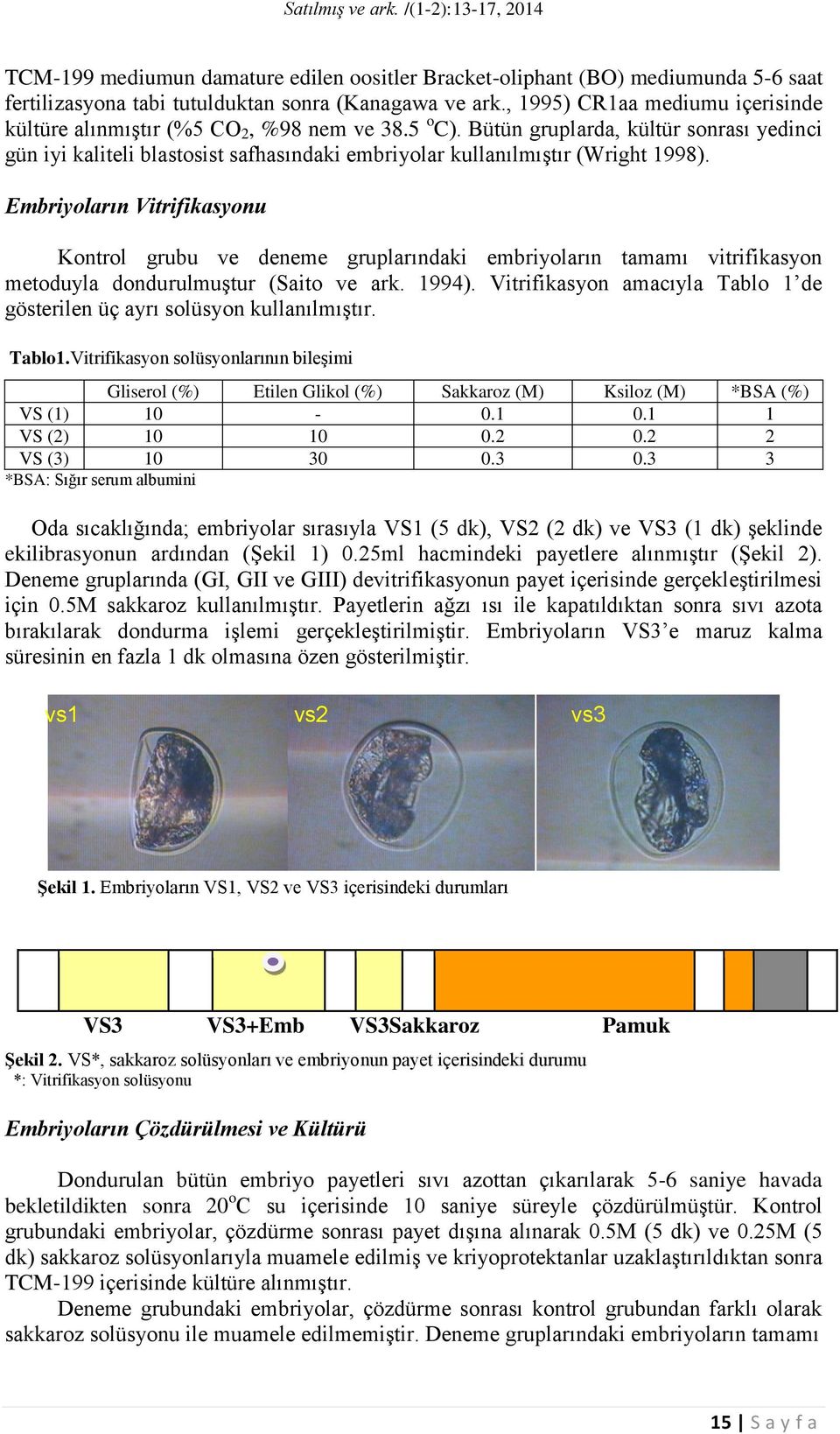 Bütün gruplarda, kültür sonrası yedinci gün iyi kaliteli blastosist safhasındaki embriyolar kullanılmıştır (Wright 1998).