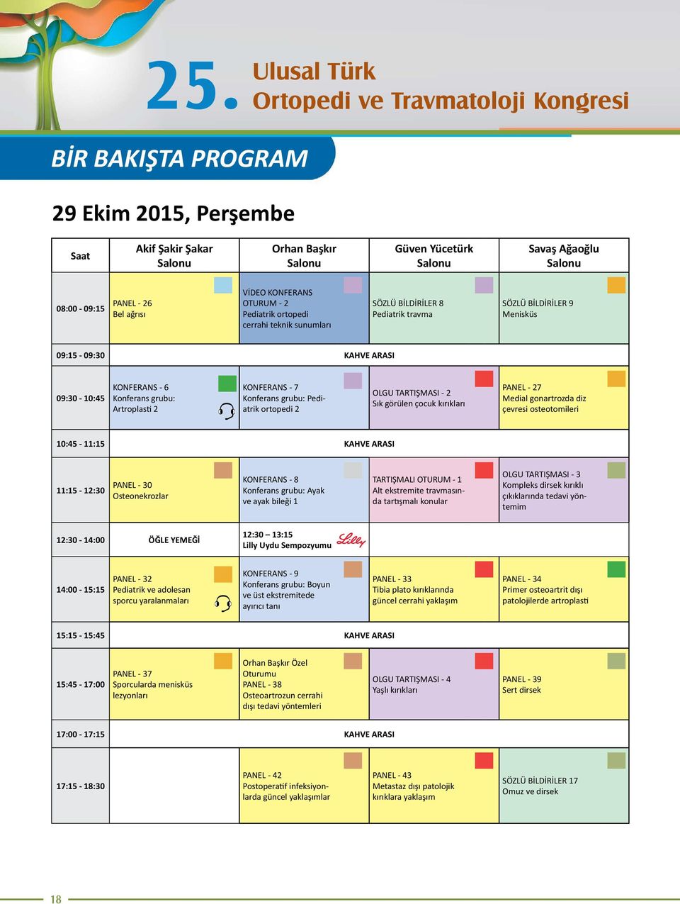 6 Konferans grubu: Artroplasti 2 KONFERANS - 7 Konferans grubu: Pediatrik ortopedi 2 OLGU TARTIŞMASI - 2 Sık görülen çocuk kırıkları PANEL - 27 Medial gonartrozda diz çevresi osteotomileri