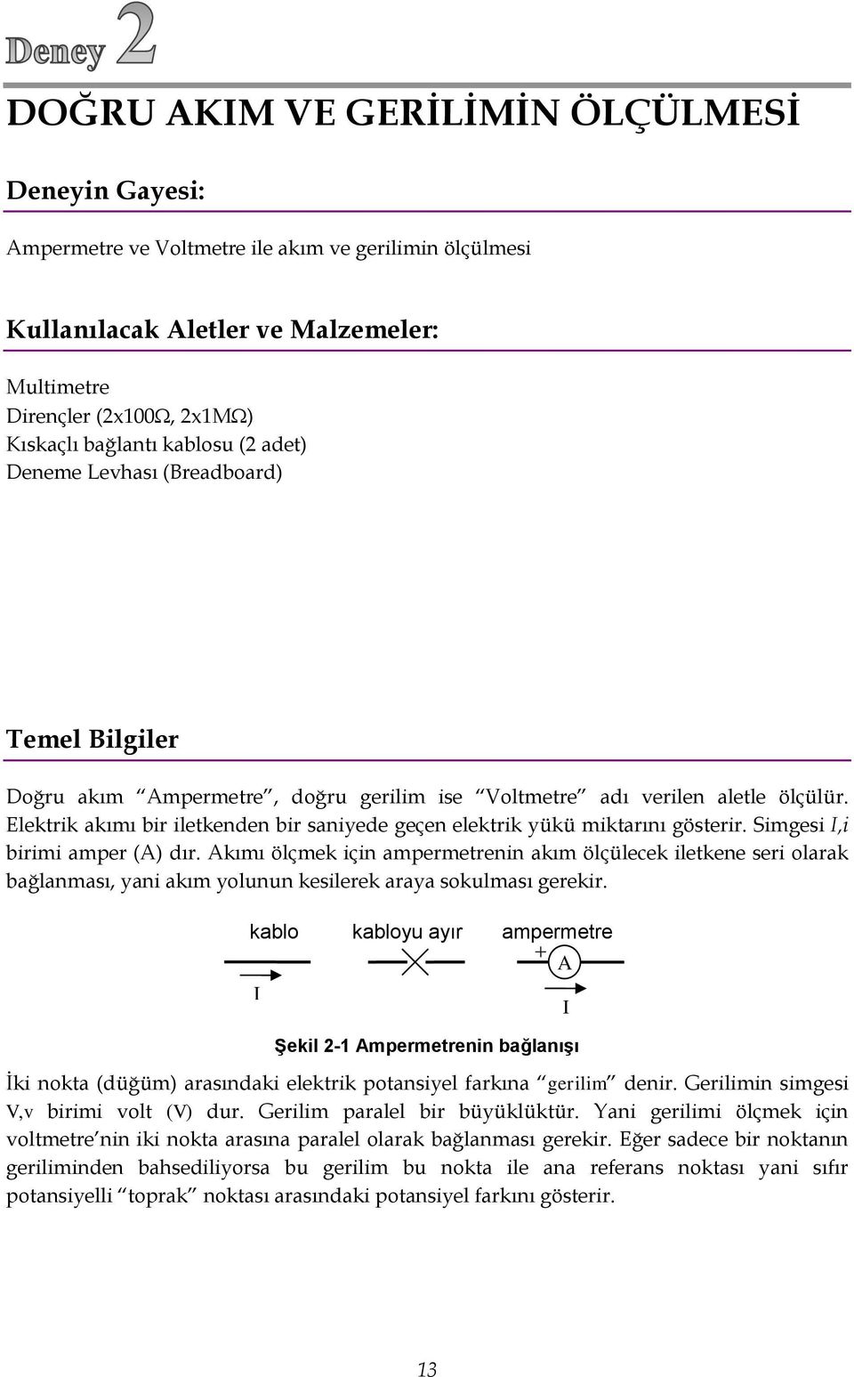 Elektrik akımı bir iletkenden bir saniyede geçen elektrik yükü miktarını gösterir. Simgesi I,i birimi amper (A) dır.