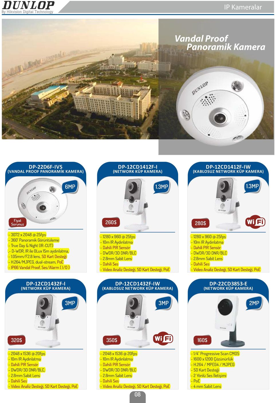 264/MJPEG, dual-stream, PoE - IP66 Vandal Proof, Ses/Alarm ( I/O ) 260$ - 1280 x 960 @ 25fps - 10m IR Aydınlatma - Dahili PIR Sensör - DWDR/3D DNR/BLC - 2.