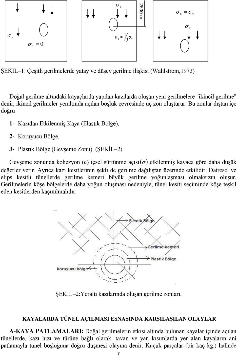 Bu zonlar dıştan içe doğru 1- Kazıdan Etkilenmiş Kaya (Elastik Bölge), - Koruyucu Bölge, 3- Plastik Bölge (Gevşeme Zonu).