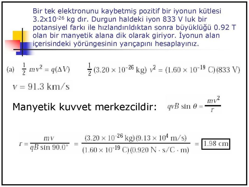 sonra büyüklüğü 0.92 T olan bir manyetik alana dik olarak giriyor.