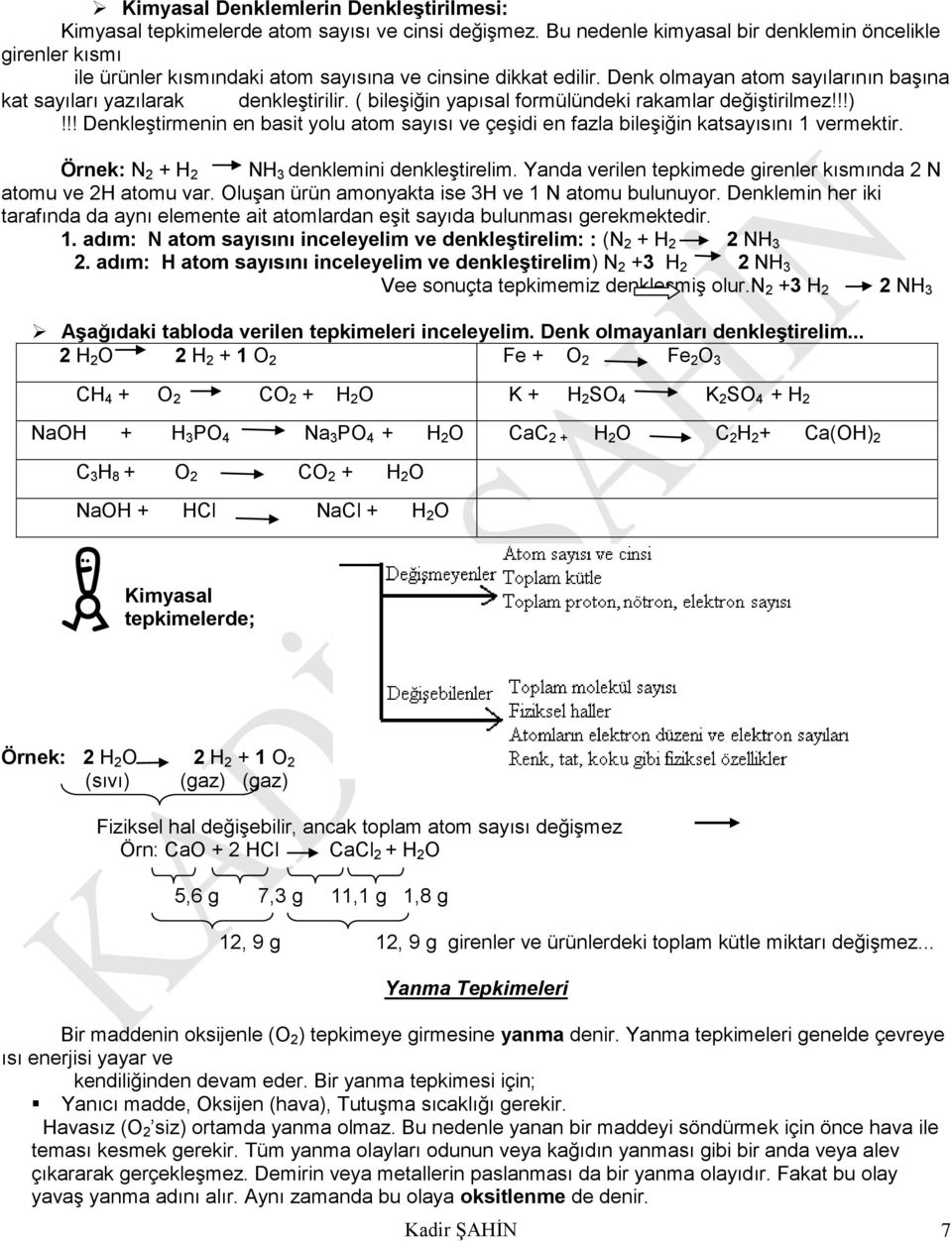 ( bileşiğin yapısal formülündeki rakamlar değiştirilmez!!!)!!! Denkleştirmenin en basit yolu atom sayısı ve çeşidi en fazla bileşiğin katsayısını 1 vermektir.