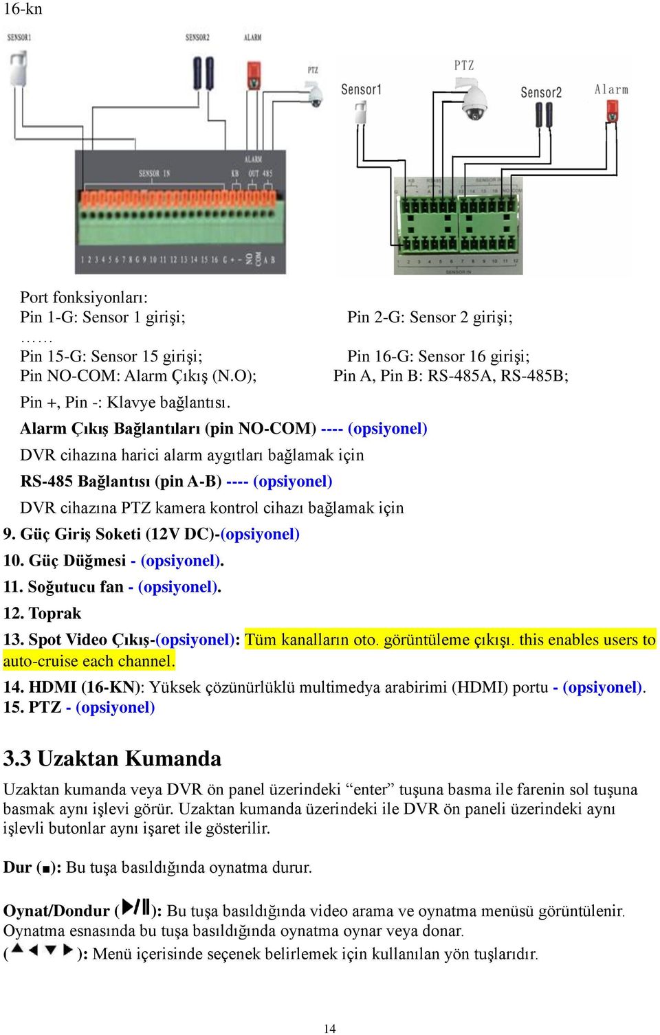 için 9. Güç Giriş Soketi (12V DC)-(opsiyonel) 10. Güç Düğmesi - (opsiyonel). 11. Soğutucu fan - (opsiyonel). 12.