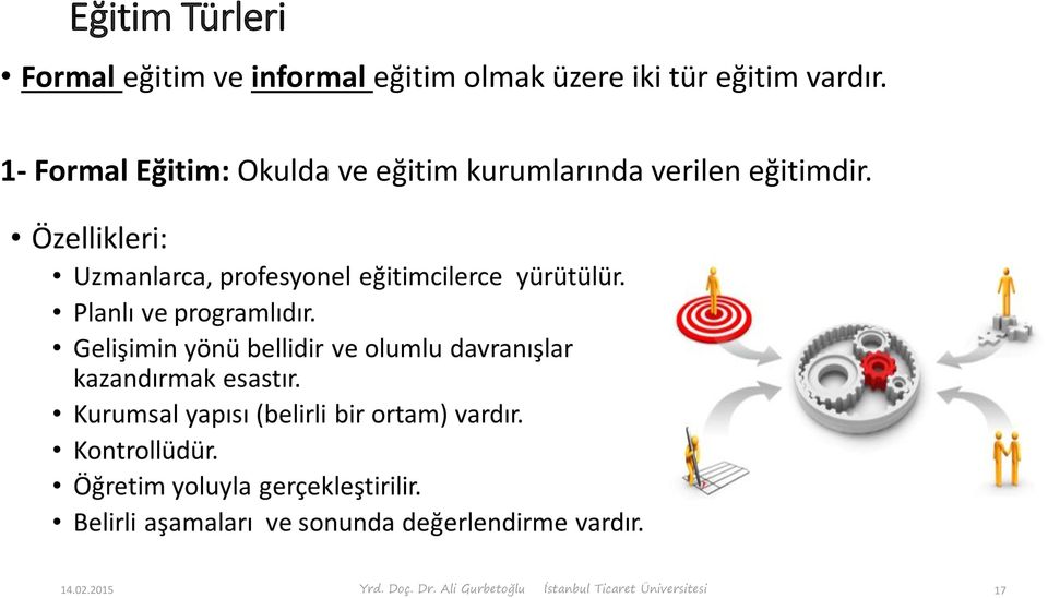 1- Formal Eğitim: Okulda ve eğitim kurumlarında verilen