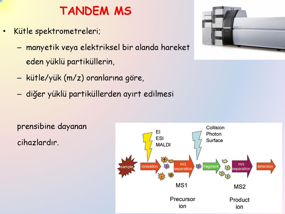 partiküllerin, kütle/yük (m/z) oranlarına göre, diğer