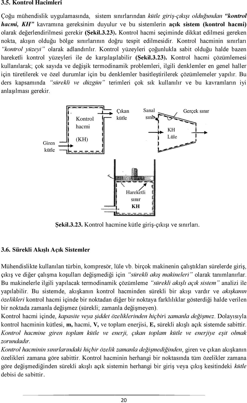 Kontrol hacminin sınırları kontrol yüzeyi olarak adlandırılır. Kontrol yüzeyleri çoğunlukla sabit olduğu halde bazen hareketli kontrol yüzeyleri ile de karşılaşılabilir (Şekil.3.23).