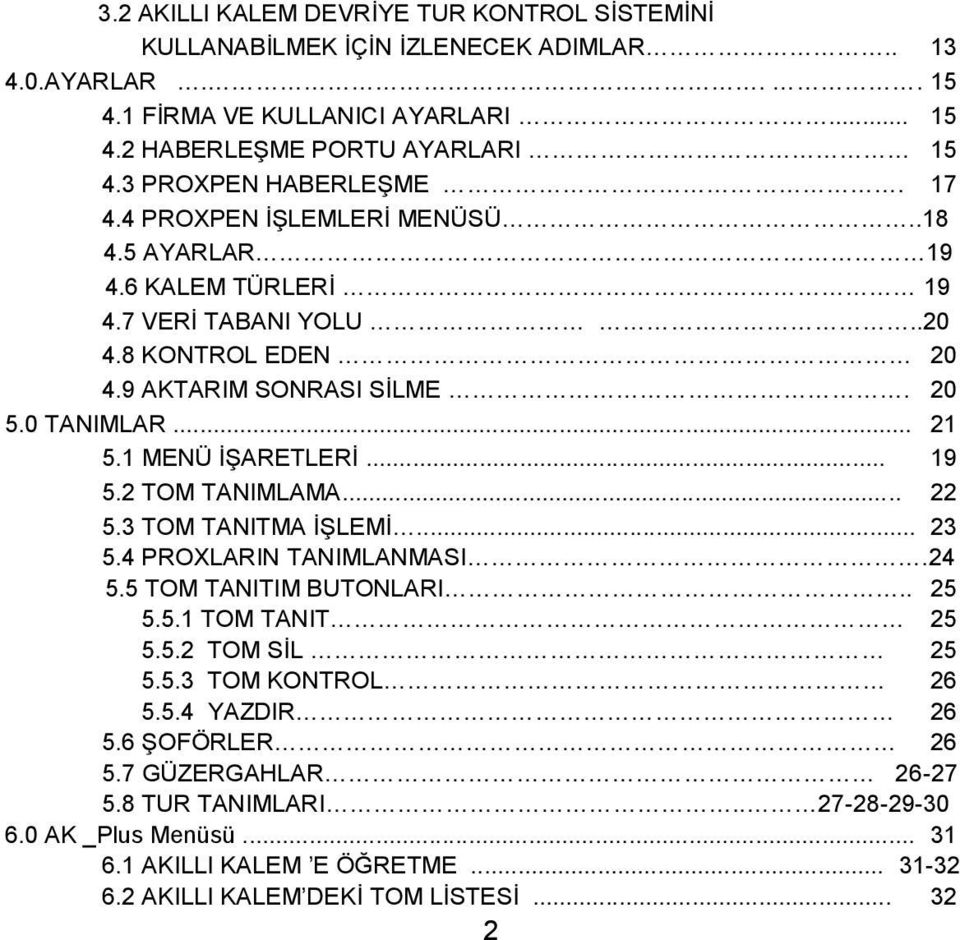 1 MENÜ İŞARETLERİ... 19 5.2 TOM TANIMLAMA... 22 5.3 TOM TANITMA İŞLEMİ... 23 5.4 PROXLARIN TANIMLANMASI.24 5.5 TOM TANITIM BUTONLARI.. 25 5.5.1 TOM TANIT 25 5.5.2 TOM SİL 25 5.5.3 TOM KONTROL 26 5.