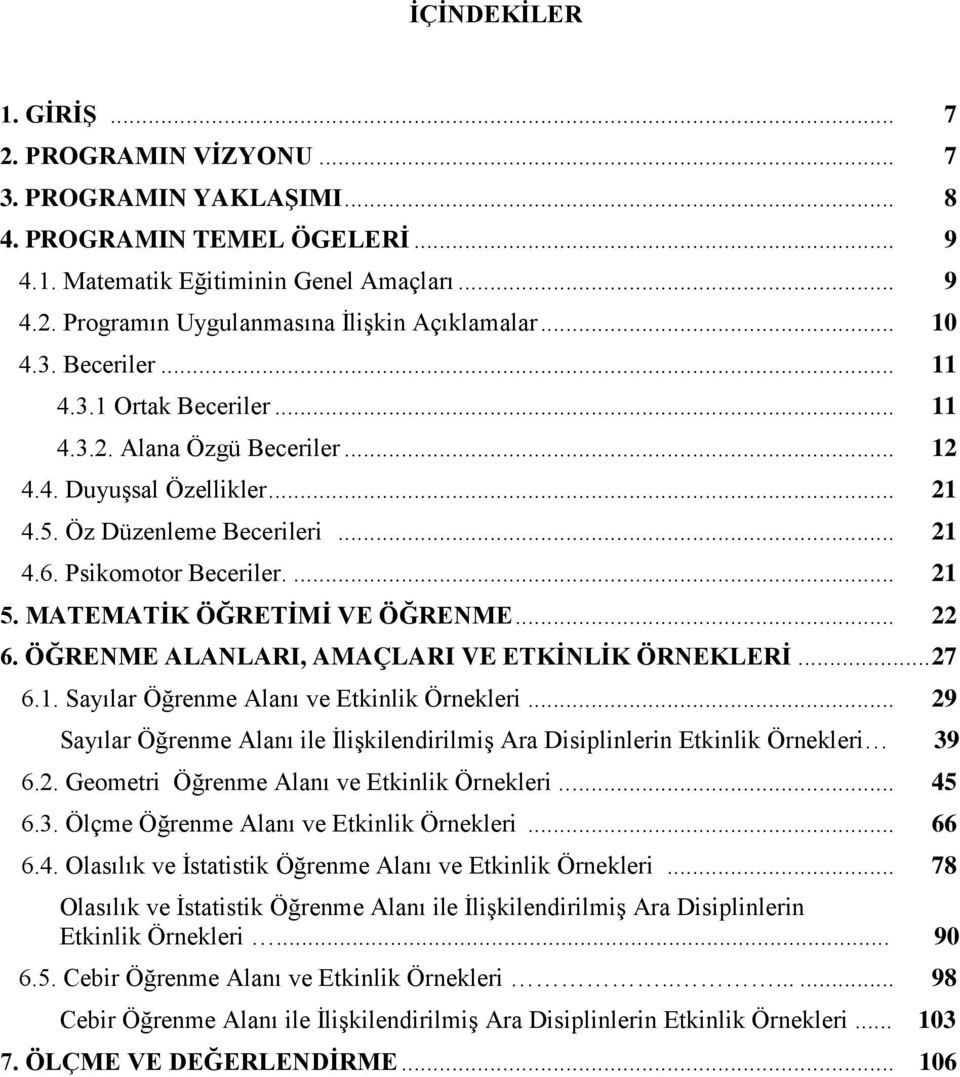 MATEMATİK ÖĞRETİMİ VE ÖĞRENME... 22 6. ÖĞRENME ALANLARI, AMAÇLARI VE ETKİNLİK ÖRNEKLERİ... 27 6.1. Sayılar Öğrenme Alanı ve Etkinlik Örnekleri.