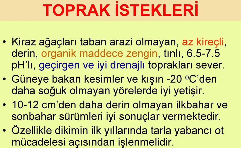 Güneye bakan kesimler ve kışın -20 o C den daha soğuk olmayan yörelerde iyi yetişir.