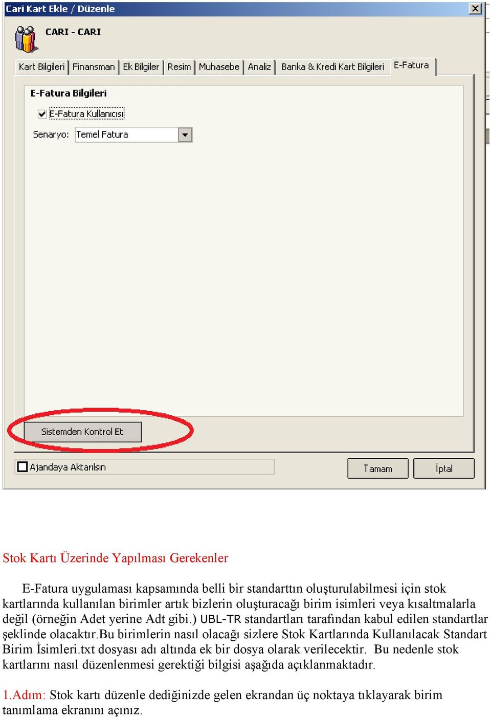 bu birimlerin nasıl olacağı sizlere Stok Kartlarında Kullanılacak Standart Birim İsimleri.txt dosyası adı altında ek bir dosya olarak verilecektir.