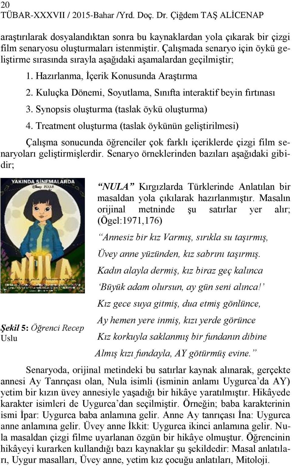 Kuluçka Dönemi, Soyutlama, Sınıfta interaktif beyin fırtınası 3. Synopsis oluşturma (taslak öykü oluşturma) 4.