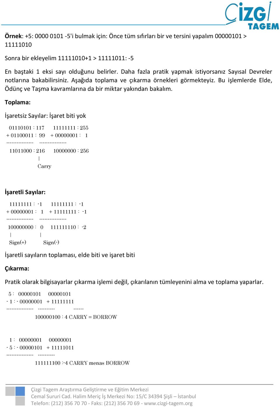 Bu işlemlerde Elde, Ödünç ve Taşma kavramlarına da bir miktar yakından bakalım.