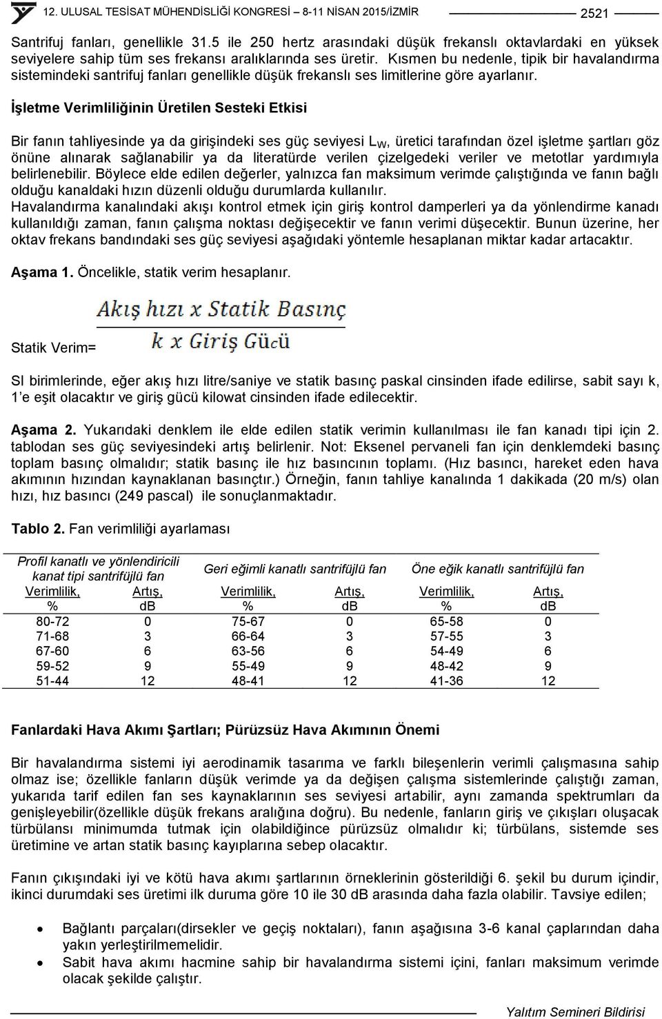 ĠĢletme Verimliliğinin Üretilen Sesteki Etkisi Bir fanın tahliyesinde ya da giriģindeki ses güç seviyesi L W, üretici tarafından özel iģletme Ģartları göz önüne alınarak sağlanabilir ya da