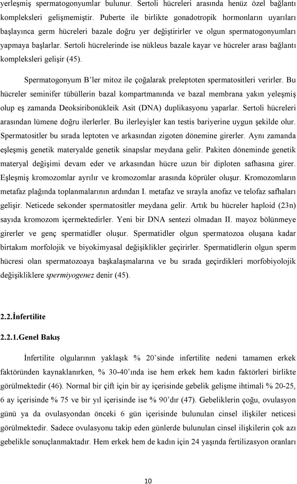 Sertoli hücrelerinde ise nükleus bazale kayar ve hücreler arası bağlantı kompleksleri gelişir (45). Spermatogonyum B ler mitoz ile çoğalarak preleptoten spermatositleri verirler.